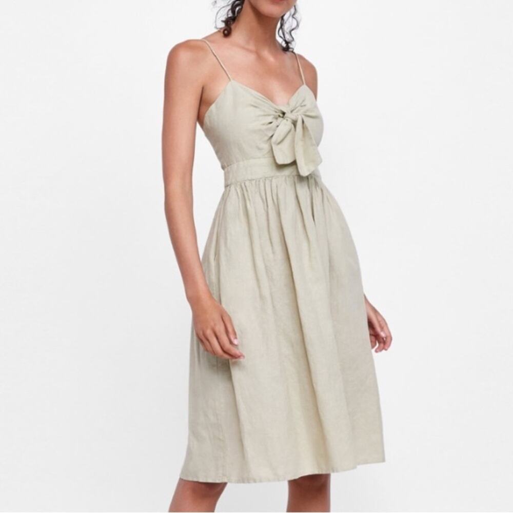 ZARA Linen Colored Bow-Front Midi Dress